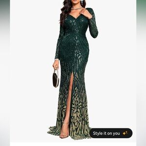 Women's Elegant Green Sequin Evening Gown